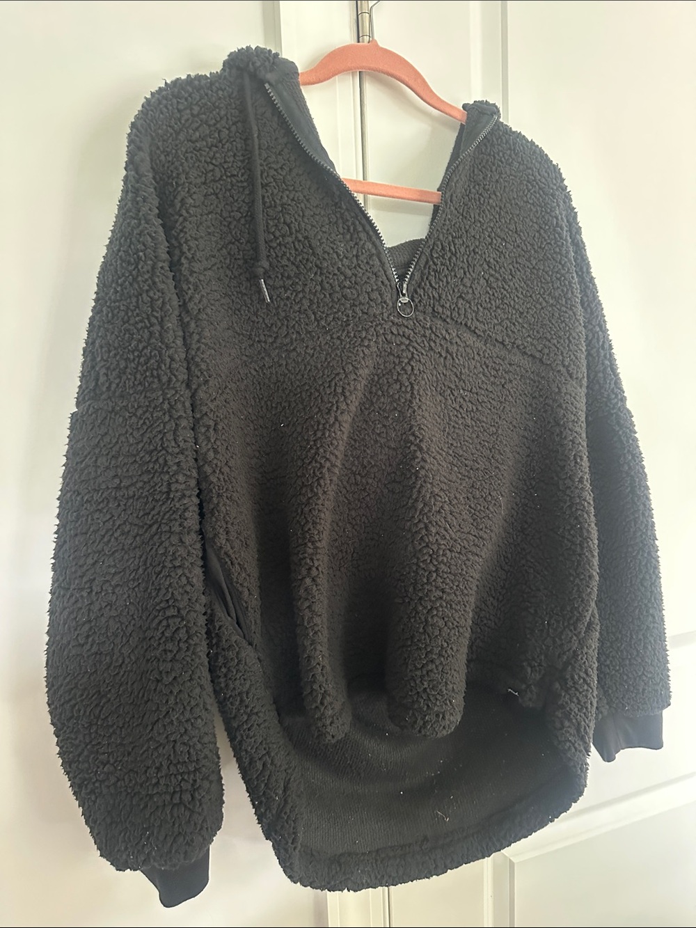 PINK Victoria's Secret Black Sherpa Half-Zip Pullover Large